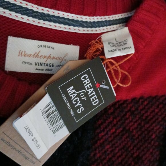 NEW Weatherproof Vintage Buffalo Check Crew Neck Sweater Black & Red Size L - Picture 7 of 11